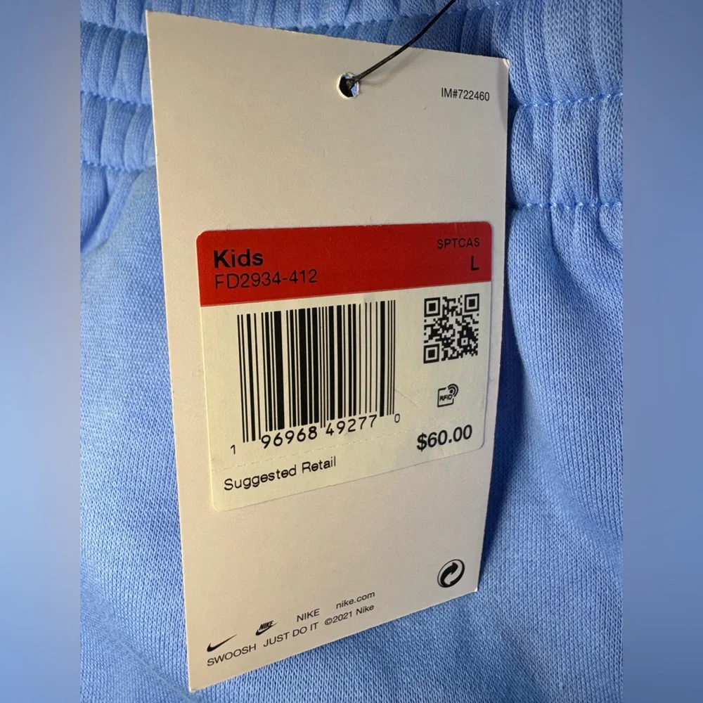 NWT Nike Kids Loose Fit Light Blue Sweatpants Jogget Pants‎ Fleece Warm Comfy